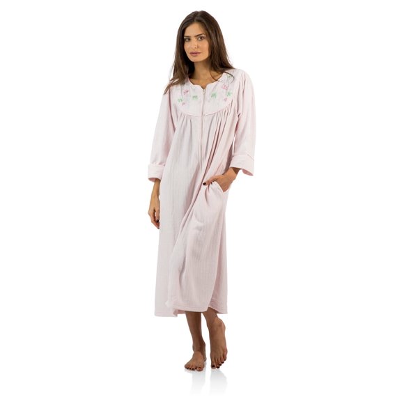 Casual Nights Women's Zipper Front Jacquard Fleece Long Robe Duster - Pink - Small
