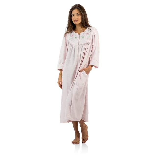 Casual Nights Robe Longue en Molleton Jacquard à Fermeture Éclair devant pour Femme - Rose - Petit