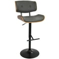 thumbnail image 3 of Lombardi Mid-Century Modern Adjustable Barstool With Swivel In Walnut With Grey Faux Leather - Set Of 2, 3 of 7