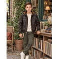 thumbnail image 3 of Heting Boys Faux Leather Motorcycle Jacket with Removable Hood Warm Fleece Lining Windproof PU Bomber Coat for Fall Winter Coffee 8-9, 3 of 9