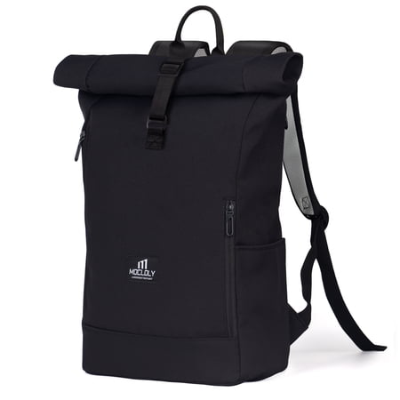 Mocloly Rolltop Backpack Women & Men, with Laptop Compartment, Waterproof Backpack for Travel, Black