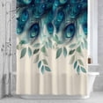 thumbnail image 3 of Peacock Feather Shower Curtain for Bathroom Decor, Teal Blue Green Leaf Abstract Waterproof Fabric Shower Curtain, 60"x72" Set with 12 Hooks, 3 of 9