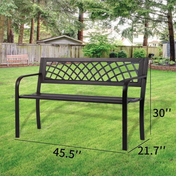 Outdoor Garden Bench with Armrests - Sturdy Metal Seating for Yard, Porch, Deck - Black