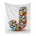 thumbnail image 1 of Letter J Soft Flannel Fleece Throw Blanket, Letter J Capitalized Sportings Basketball Football Pigskin Fun Games Design, Cozy Plush for Indoor and Outdoor Use, 60" x 80", Multicolor, by Ambesonne, 1 of 6