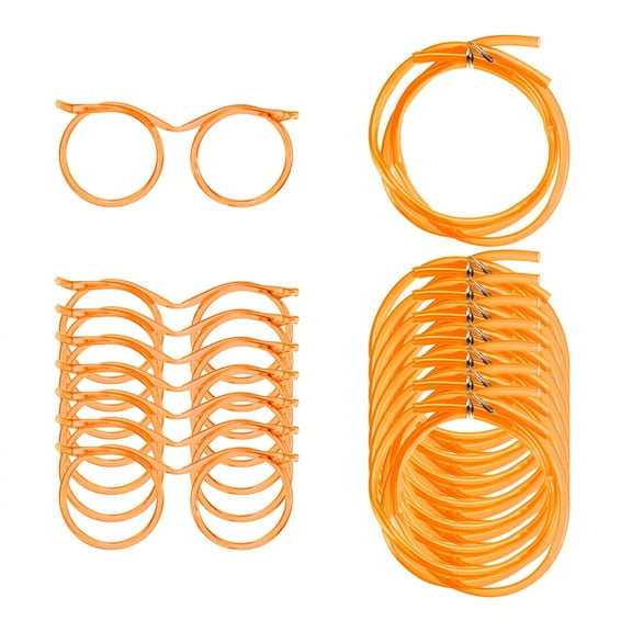 8Pack Straw Glasses, Plastic Straw Eye Glasses, Round Novelty Drinking Eyeglasses Straws for Fun Parties, , Orange