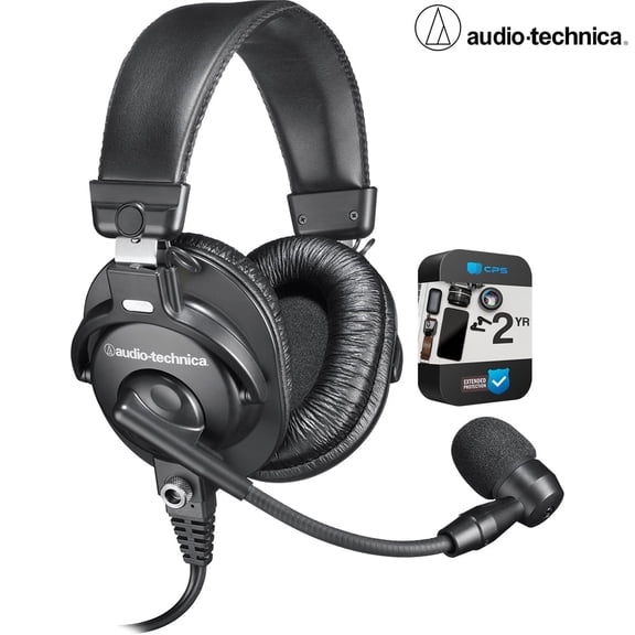Audio-Technica BPHS1 Broadcast Stereo Headset with Dynamic Cardioid Boom Mic Bundle with 2 YR CPS Enhanced Protection Pack