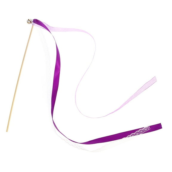 Worgeous 20Pcs Wedding Birthday Party Silk Lace Ribbon with Bells Streamers Wands Fairy Stick (Purple)