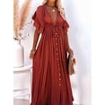 thumbnail image 4 of Robe d'Été Décontractée pour Femmes, Robe Maxi à Volants, Robe Boho Boutonnée, Longue Tunique Orange Taille, 4 of 8