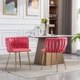 thumbnail image 2 of Velvet Dining Chairs Set of 2 Modern Hand Weaving Accent Chairs Living Room Chairs Upholstered Side Chair with Golden Metal Legs for Dining Room Kitchen Vanity Living Room(Pink), 2 of 7