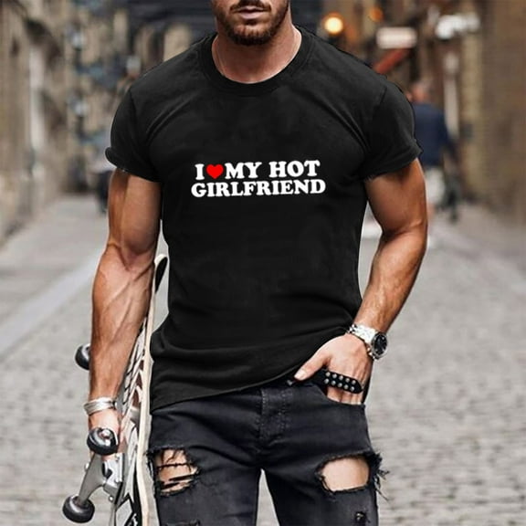 AOOCHASLIY Men Shirt for Valentine Gift Men's Fashion Short Sleeve Out Blouse Valentine's Day Letter Print Gift Shirt T-Shirt Tops