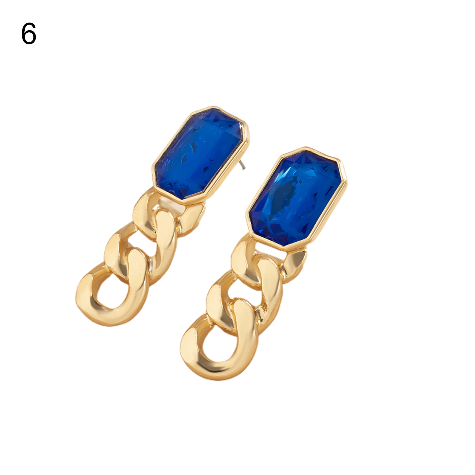925 Sterling Silver Square Rhinestone Crystal Tassel Chain Link Dangle Earrings