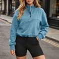 thumbnail image 6 of Admvng Womens Half-Zip Cropped Sweatshirt Long Sleeve Pullover Active Tops with Drawstring Hem, 6 of 8
