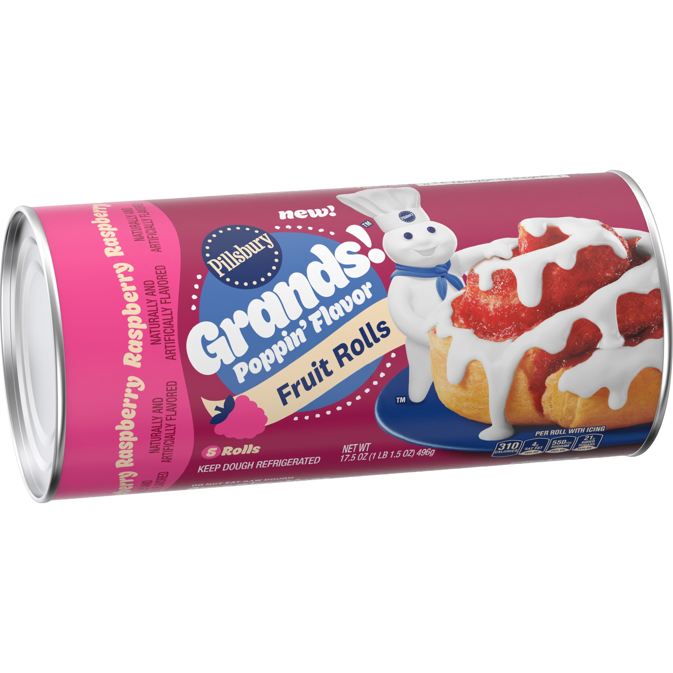 Pillsbury Grands! Poppin' Flavor Raspberry Fruit Rolls, Vanilla Icing, 5 Count, 17.5 oz