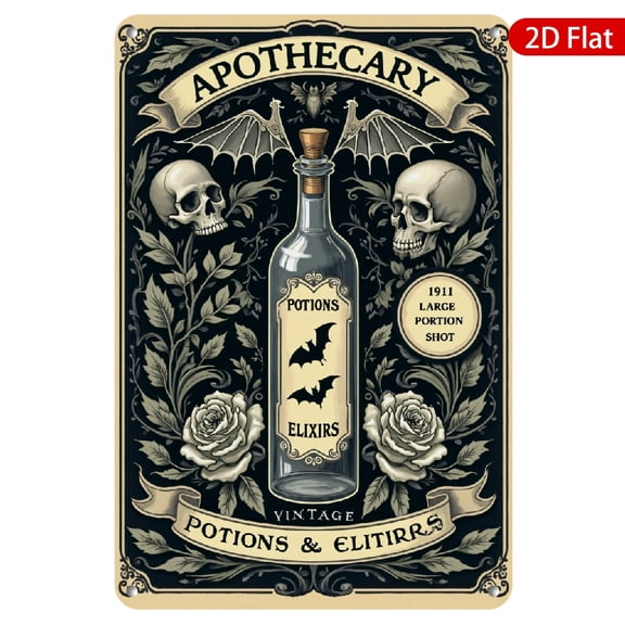 Vintage Apothecary Metal Wall Sign, 8x12 Inches, Stylish Decor for Potions & Elixirs, Ideal for Home, Bar, Cafe, or Garden, Rustproof & UV Resistant, Perfect for Halloween or Gothic Decor