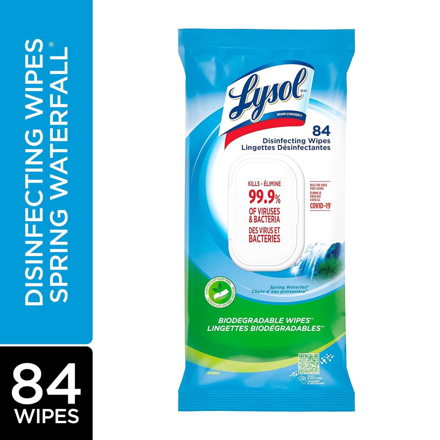 LINGETTES DÉSINFECTANTES LYSOL® en paquet plat, cascade de printemps, 84 ct 84 lingettes