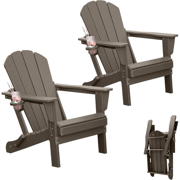 Generic 2 Pack Plastic Adirondack Chairs - Brown Outdoor Patio Chairs with Cup Holder