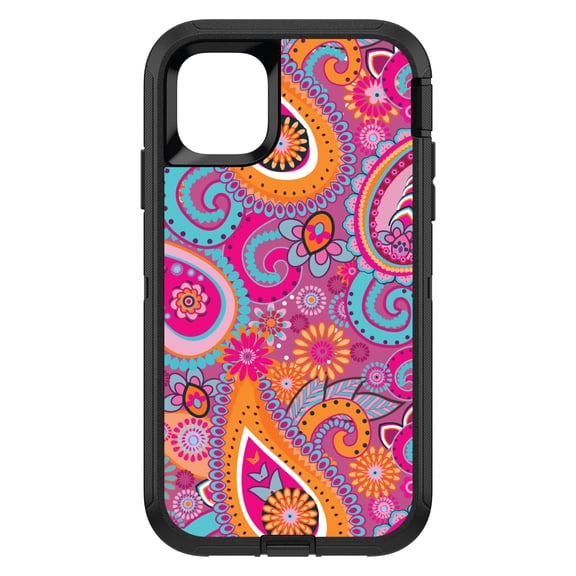 DistinctInk Custom SKIN / DECAL compatible with OtterBox Defender for iPhone 11 Pro MAX (6.5" Screen) - Pink Blue Orange Paisley