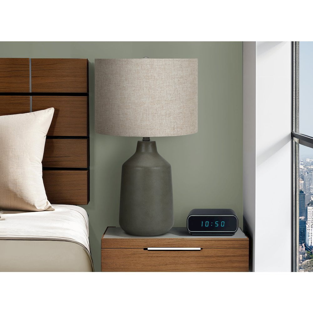 Lighting, 24"H, Table Lamp, Grey Concrete, Beige Shade, Contemporary