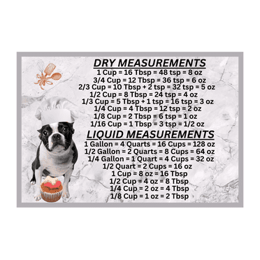 Boston Terrier Kitchen Measurements Conversion Chart Refrigerator Magnet