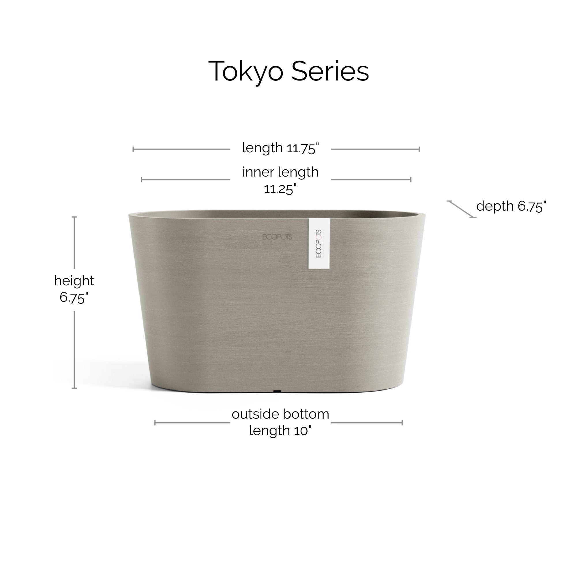 Ecopots Sofia Durable Modern Oval Indoor/Outdoor Recycled Based Composite Flower Pot Planter w/ Water Reservoir, Taupe, 12"