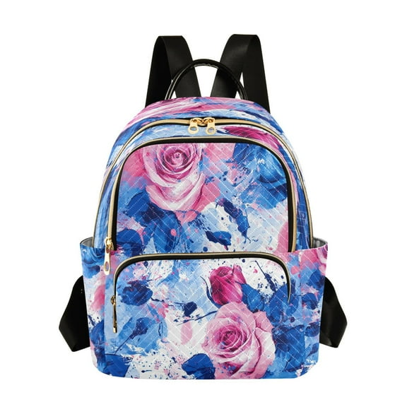 Casual Pink and Blue Roses Rrt Backpack for School,College and Travel, Water Resistant Bookbag,