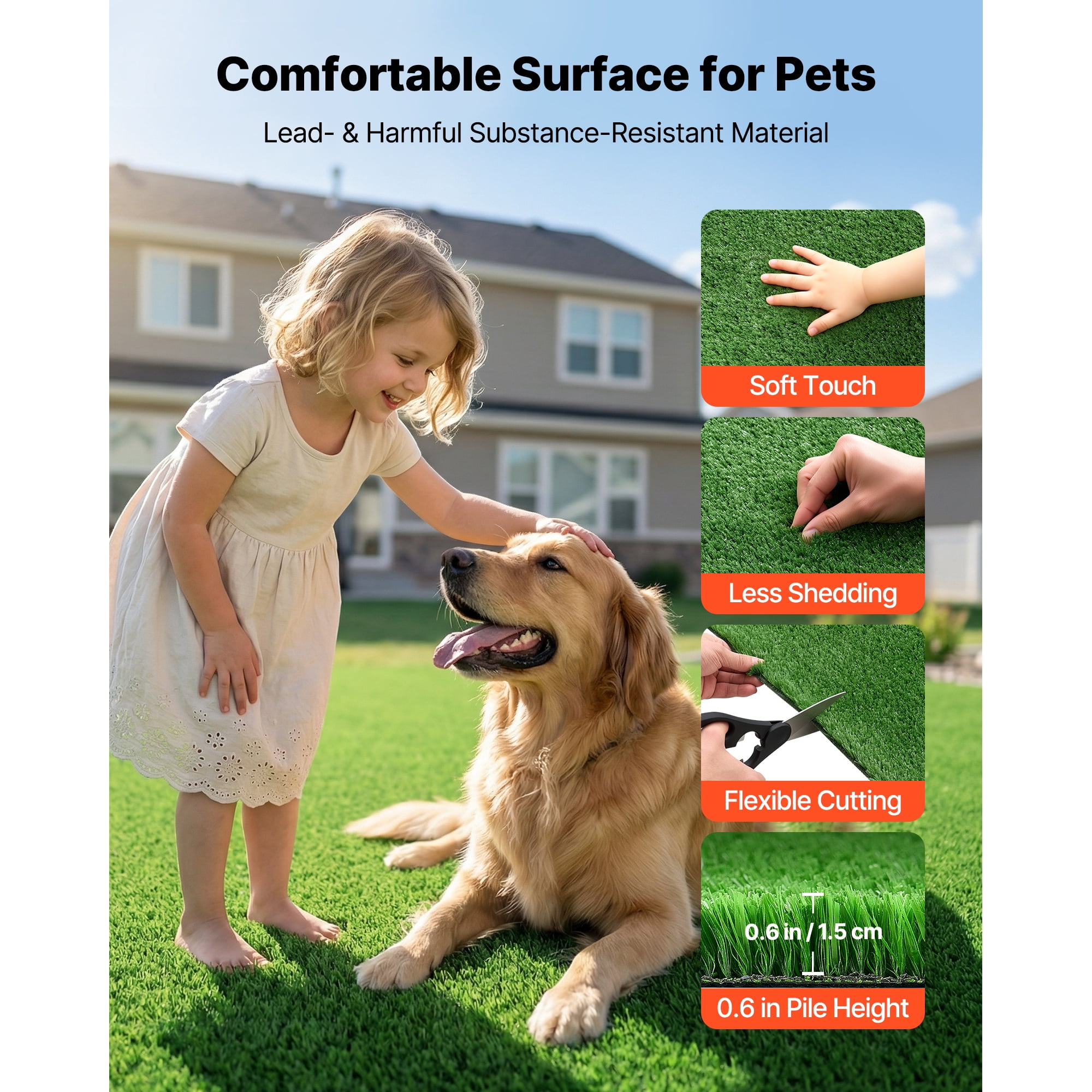 KFFKFF Artificial Grass, 18 x 10 ft Synthetic Turf Rug, 0.6 in Pile Height Realistic Lawn Carpet Roll Mat, Easy-to-Clean with Drainage Holes for Patio, Garden, Balcony, Outdoor and Indoor Use, Green