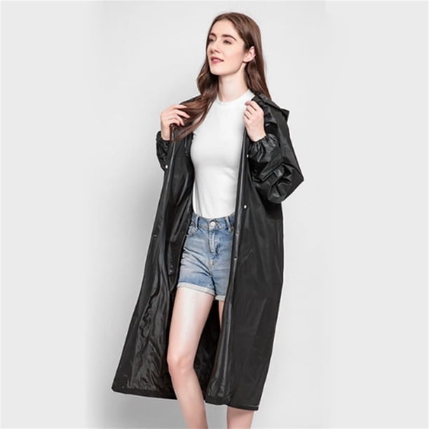 Typpkmm 3-in-1 Long Raincoat, Waterproof Adult Poncho, Hooded Outdoor Shell, Black-1
