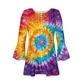 thumbnail image 4 of CYMMPU Blouses for Women Dressy Casual Button V Neck Flare Sleeve 3/4 Sleeve Tunic Tops Summer Trendy Shirts Spring Tops Loose Fit Tie Dye Pleated Dressy T-Shirts XXL, 4 of 5