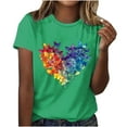 thumbnail image 2 of Women's Graphic T Shirts Summer Casual Classic Short Sleeve Tops Beach Loose Fit Floral Blouses Going out Tee (3XL, Green), 2 of 4