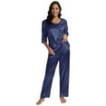 thumbnail image 6 of Baywell Women's Soft Satin Pajama Loungewear Set Short Sleeve V Neeck Sleepwear Top with Pants 2 Piece PJs Lounge Set S-2XL, 6 of 7