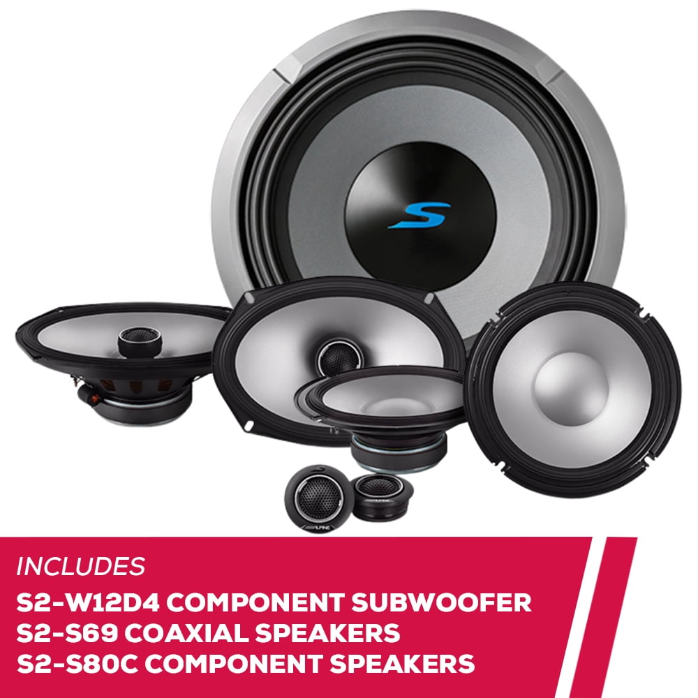 New Alpine S2-W12D4 12" Subwoofer w/ S2-S69 Coaxial & S2-S80C Component Speakers
