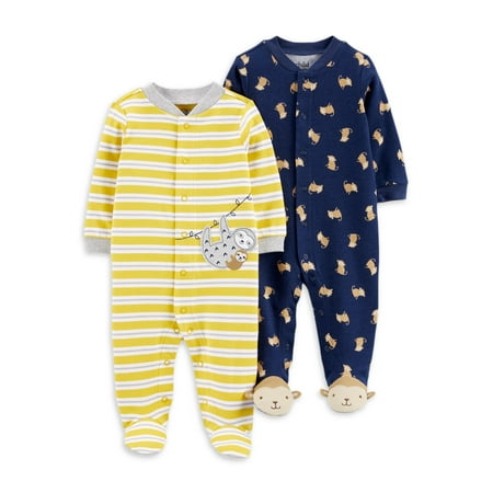 Carter's Child of Mine Newborn Baby Boy Interlock Cotton Sleep 'N Play Footed Pajamas, 2-Pack (Preemie-9M)