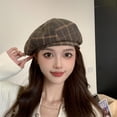thumbnail image 5 of Women's Plaid Beret Hat, Wool Blend Vintage England Retro Painter Cap, Tartan Artist Hat for Daily Casual Wear, School, and Fashion Gift Coffee, 5 of 7