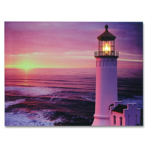 Lighthouse Canvas Print LED Wall Art Radiance Lighted Canvas Lighthouse by Sea Sunset
