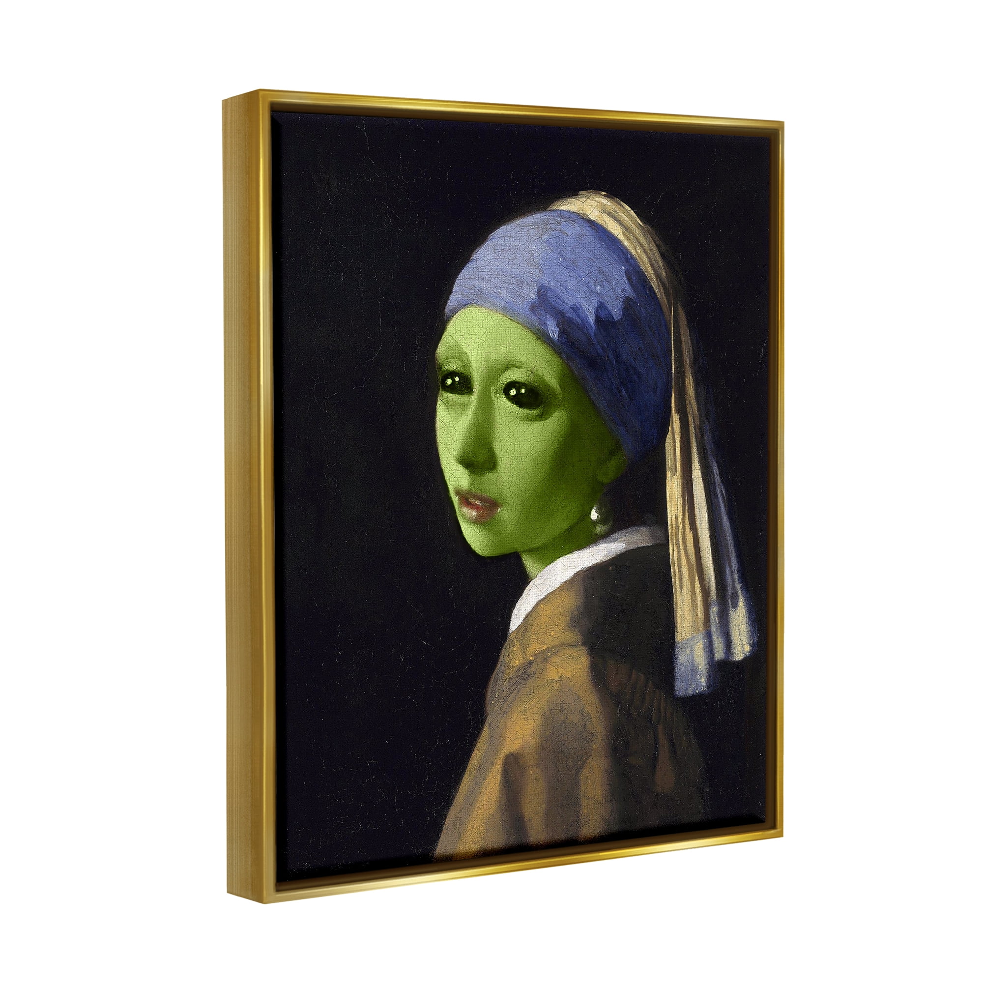 Stupell Industries Girl With Pearl Earring Alien Fairy Tales & Fantasy Painting Gold Floater Framed Art Print Wall Art