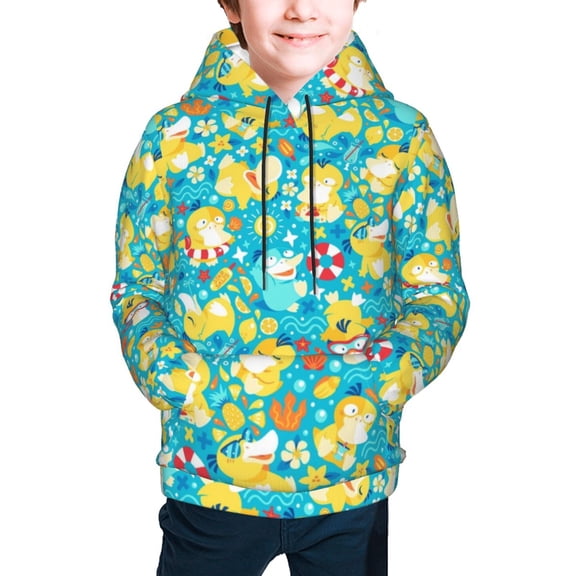 Psyduck Youth Cartoon Hoodie Fashion Long Sleeve Kids Pullover Coat Casual Hoody Hooded Sweatshirts for Boys Girls
