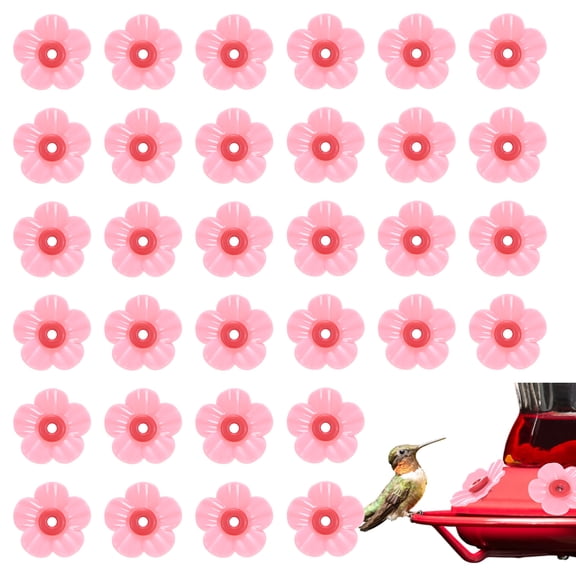 Uxcell 32-Pack Hummingbird Feeder Replacement Flowers, Plastic Hummingbird Feeding Parts Feeding Ports [Pink]