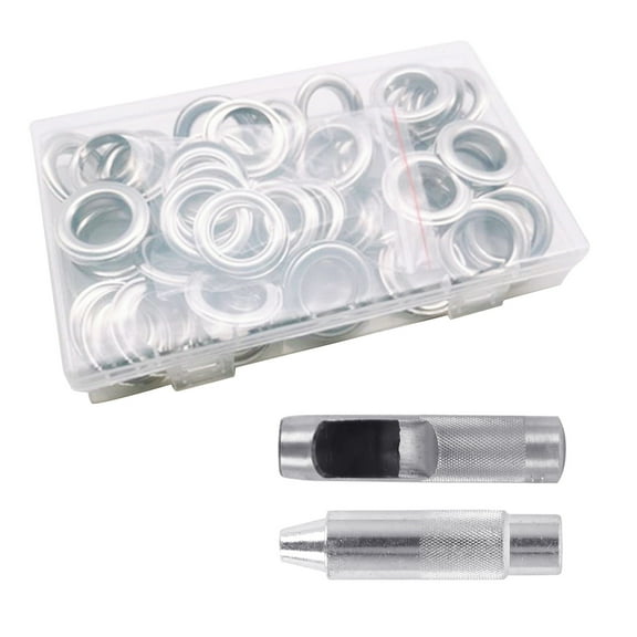 50 Sets Grommet Tool 20mm Grommet Eyelets with Setting Tools and Storage Box for Fabric Curtain Woodworking Fixing