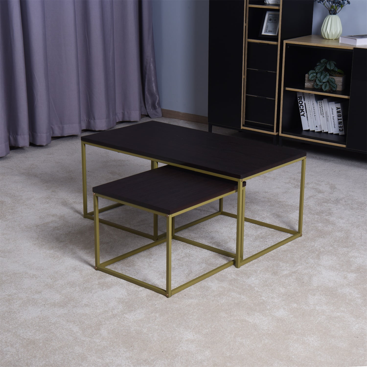 Modern Sofa Side Table with Metal Frame, Living Room Coffee Table for Nesting Table