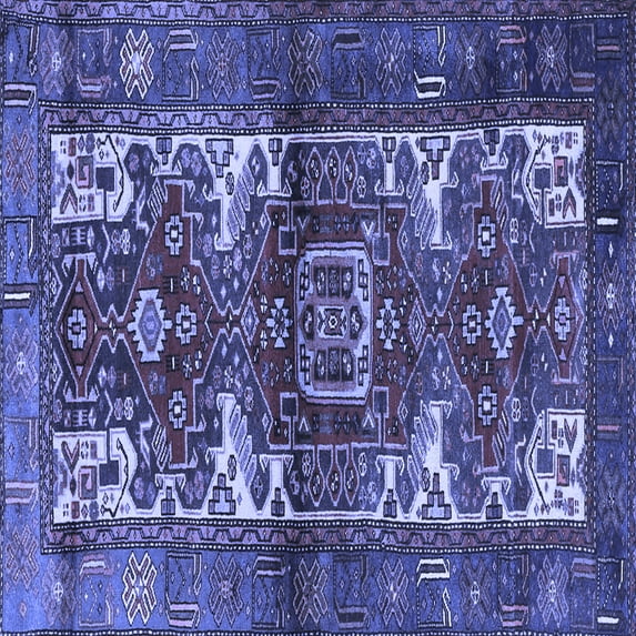 Ahgly Company Machine Washable Indoor Square Persian Blue Traditional Area Rugs, 7' Square