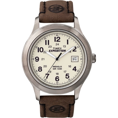 Timex Mens Expedition Metal Field Watch, Brown Leather Strap by Timex