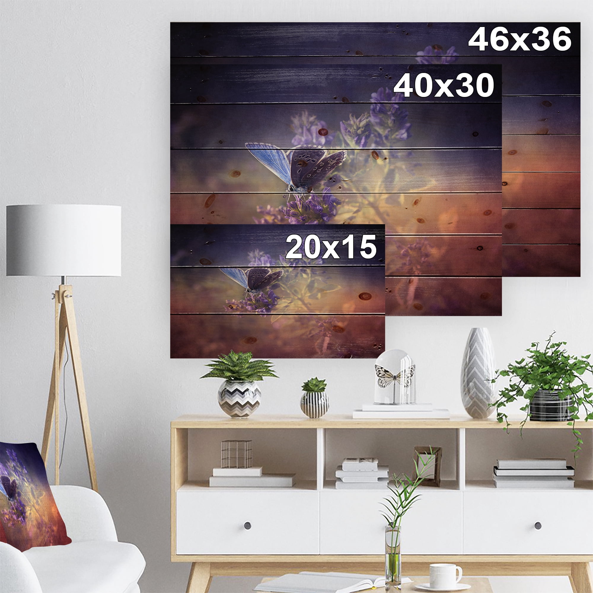 Designart 'Vintage Butterfly' Floral Art Print on Natural Pine Wood