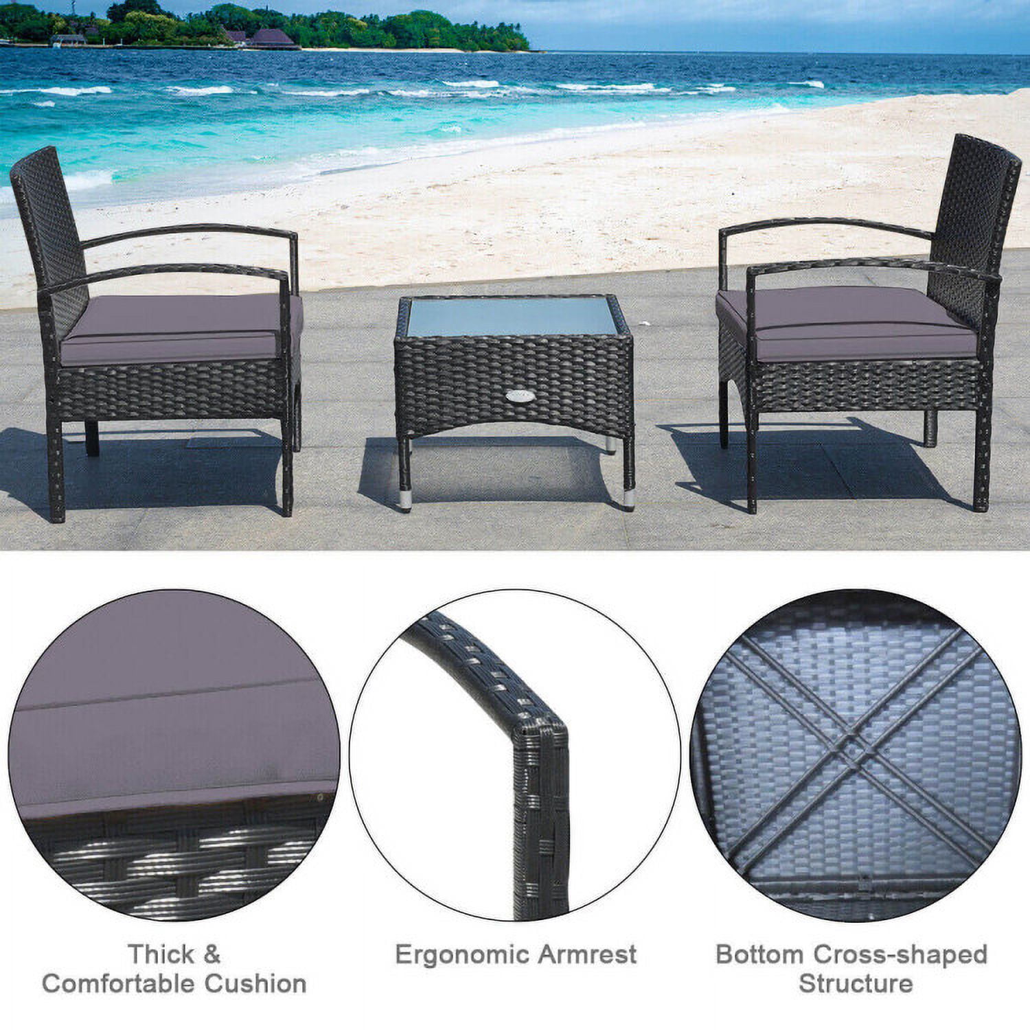 Aimee Lii 3 Pieces Patio Wicker Rattan Furniture Set with Cushion for Lawn Backyard, Rattaner Outdoor Patio Furniture, Gray Aimee Lii 3 Pieces Patio Wicker Rattan Furniture Set with Cushion for Lawn Backyard, Rattaner Outdoor Patio Furniture, Gray