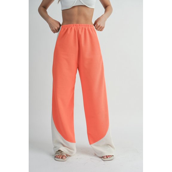 Saronite Two Toned Wide Leg Bottom Pants, Burnt (Women's)