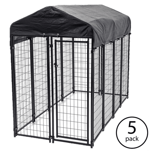 Lucky Dog Uptown Welded Wire Outdoor Dog Kennel with Cover, 4'L x 8'W x