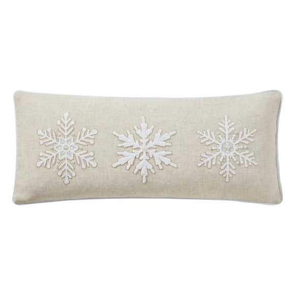 My Texas House Kris 12" x 28" Ivory Snowflake Cotton Decorative Pillow Cover