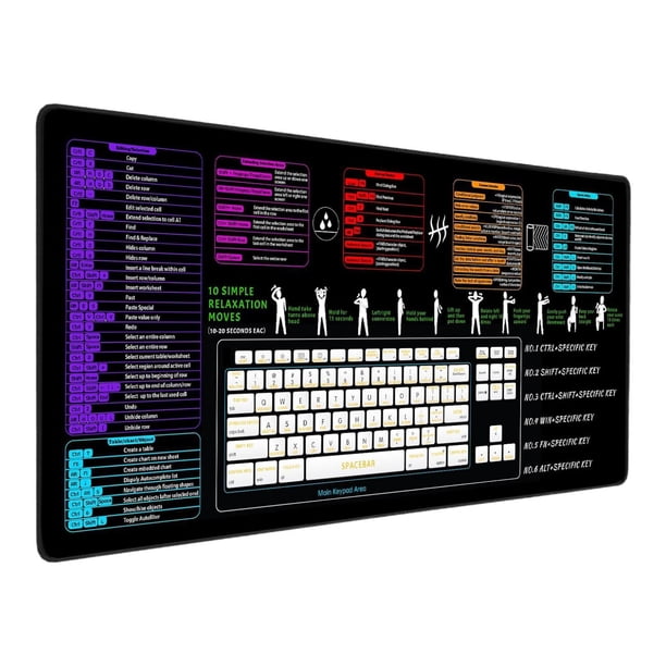 Alfombrilla de ratón para escritorio con teclas de acceso directo de Excel, impermeable, gruesa, extendida, para escribir en el escritorio 80x30x03cm