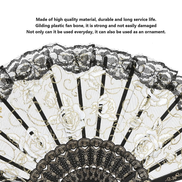 Abanico Europeo Mano Encaje Rosa Flor Dorada Abanico Plegable Fiesta De Baile Fanblack