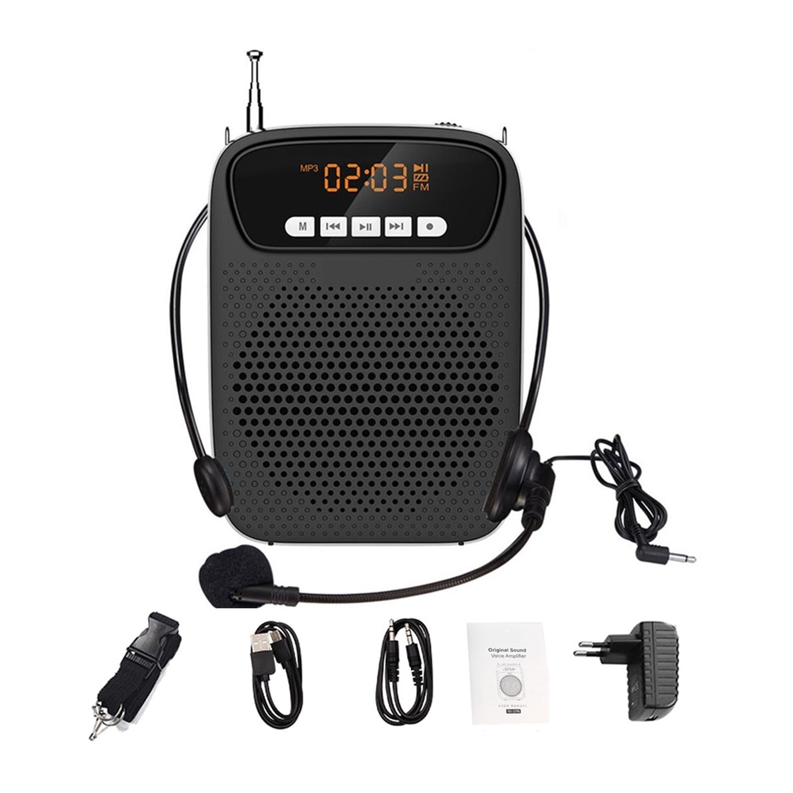 15W Portable Voice Amplifier Wired Microphone FM Radio AUX Audio Recording Speaker For Teachers Instructor ,Powerful Voice Amplifier