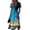Dark Blue, variant on Tropical Sunset Print V-Neck Wrap Dress for Women - Short Sleeve High Waist A-Line Midi Summer Dress, Flowy Boho Beach Vacation Party Gown with Cinched Waist Blue L